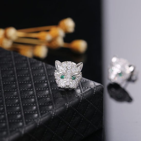 NEW Silver Emerald Diamond Panther Cat Earrings - Picture 5 of 10
